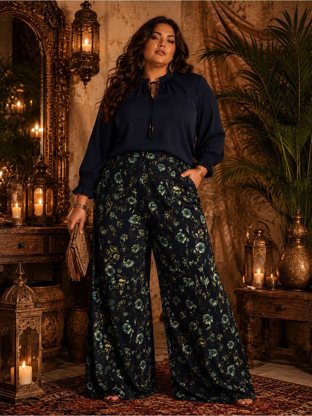 Isaac Mizrahi Live! Floral PullOn Pants NWOT Plus Size 3XP Boho Wide Leg - A1